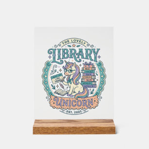 Einhorn-Bibliothek Einhorn Whimsical Grafik T-Shir Acrylschild