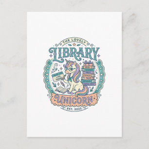 Einhorn-Bibliothek Einhorn Whimsical Grafik T-Shir Postkarte