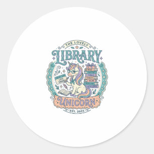 Einhorn-Bibliothek Einhorn Whimsical Grafik T-Shir Runder Aufkleber