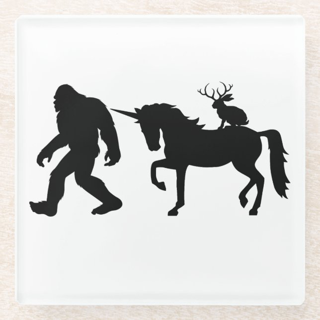 Einhorn, Bigfoot, Jackalope Glasuntersetzer (Vorderseite)
