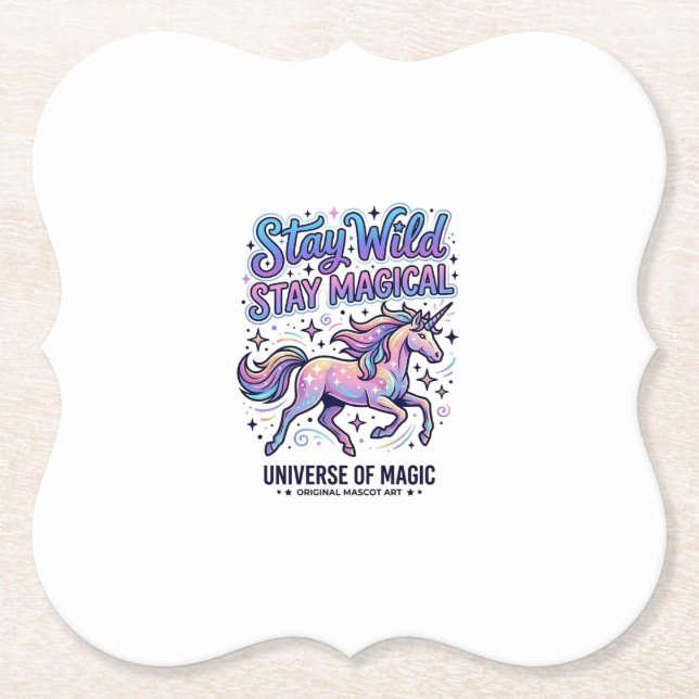 Einhorn Bleib Wild Bleib Magisch Werbe Typografie Untersetzer (Vorderseite)