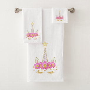 Einhorn, Blume & Gold Confetti Badetuch Set
