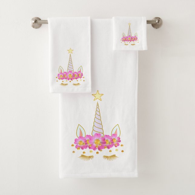 Einhorn, Blume & Gold Confetti Badetuch Set (Insitu)