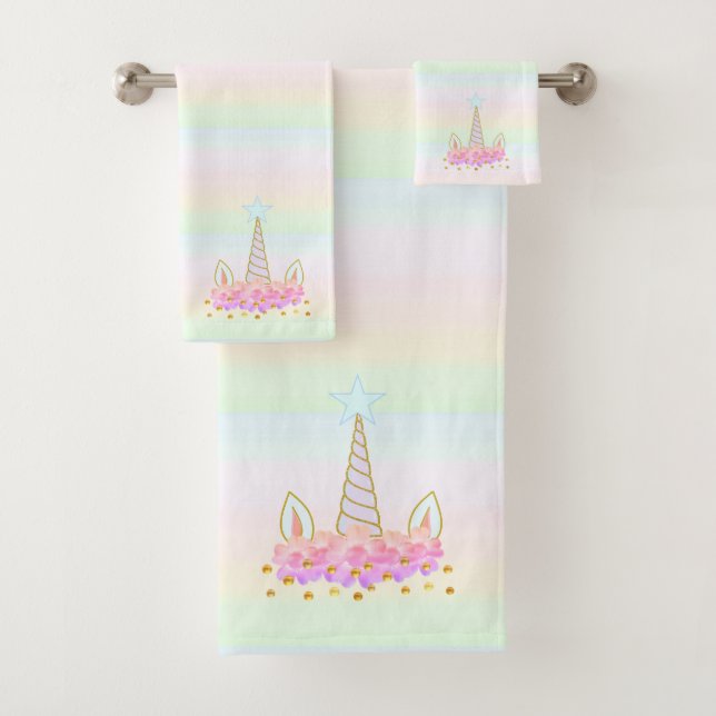 Einhorn, Blume & Goldfetti auf Pastelltönen Badhandtuch Set (Insitu)