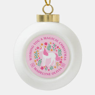 Einhorn-Blume Magische Weihnachten Personalisiert Keramik Kugel-Ornament