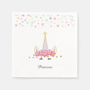 Einhorn, Blume, Stars & Gold Confetti Geburtstag Serviette