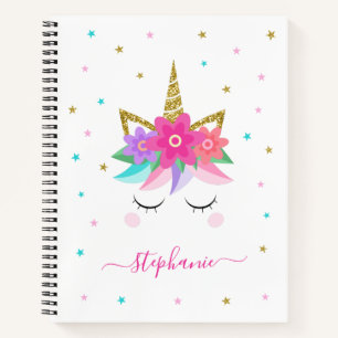 Einhorn Blumen Gold Glitter Personalisiert Notizbuch