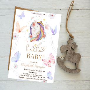 Einhorn Blumen Schmetterling Punkte Baby Shower Einladung