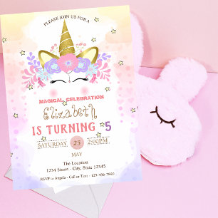 Einhorn Blumenkrone, Pastell Geburtstag Einladung