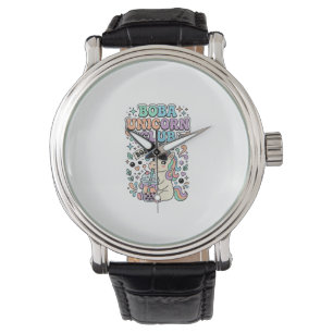 Einhorn Boba Einhorn Club Kawaii Schriftzug Design Armbanduhr