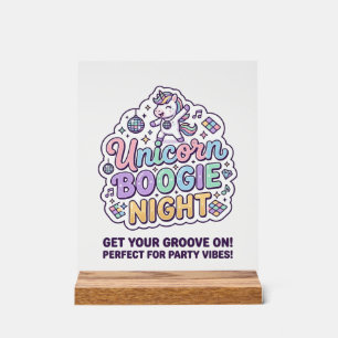 Einhorn Boogie Nacht Fette Typografie Grafik T-Shi Acrylschild