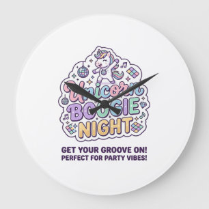 Einhorn Boogie Nacht Fette Typografie Grafik T-Shi Große Wanduhr