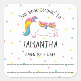 Einhorn-Buchzeichen aus der Bibliothek, Buch Quadratischer Aufkleber