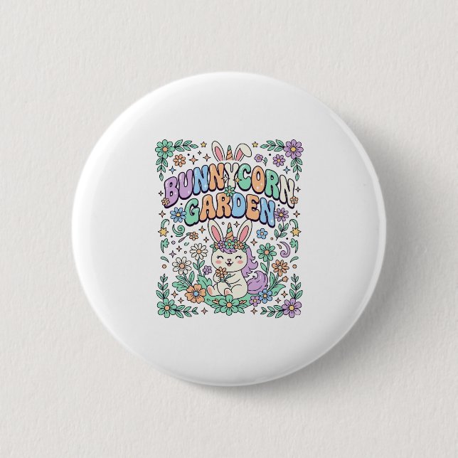 Einhorn Bunnycorn Garten Kawaii Typografie Design_ Button (Vorderseite)