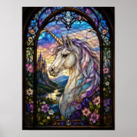 Einhorn-Buntglasfenster Fantasy-Kathedrale Kunst