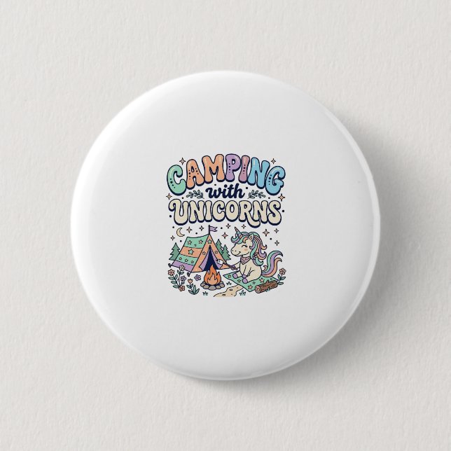 Einhorn Camping mit Einhörnern Kawaii Aufkleber un Button (Vorderseite)