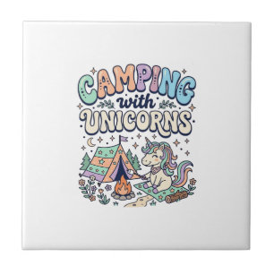 Einhorn Camping mit Einhörnern Kawaii Aufkleber un Fliese