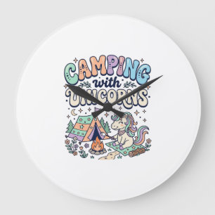 Einhorn Camping mit Einhörnern Kawaii Aufkleber un Große Wanduhr