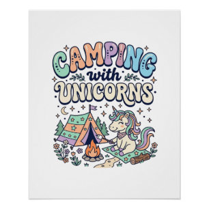 Einhorn Camping mit Einhörnern Kawaii Aufkleber un Poster