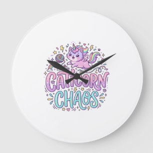 Einhorn Caticorn Chaos Süß Pastell Produkt Grafik Große Wanduhr