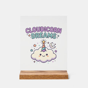 Einhorn Cloudicorn Träume Trendiges Grafik T-Shirt Acrylschild