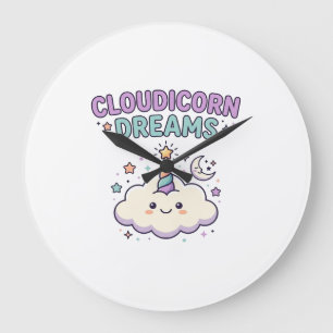 Einhorn Cloudicorn Träume Trendiges Grafik T-Shirt Große Wanduhr