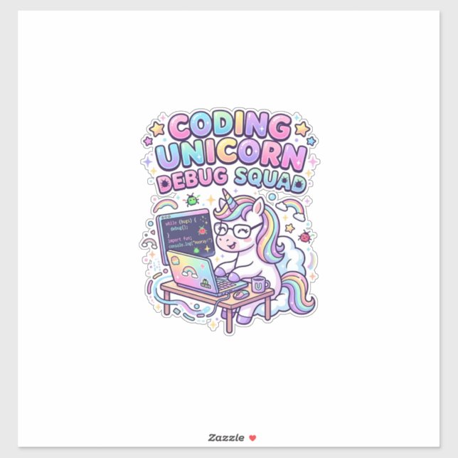 Einhorn Coding Einhorn Debug Squad Charmanter Mark Aufkleber (Blatt)