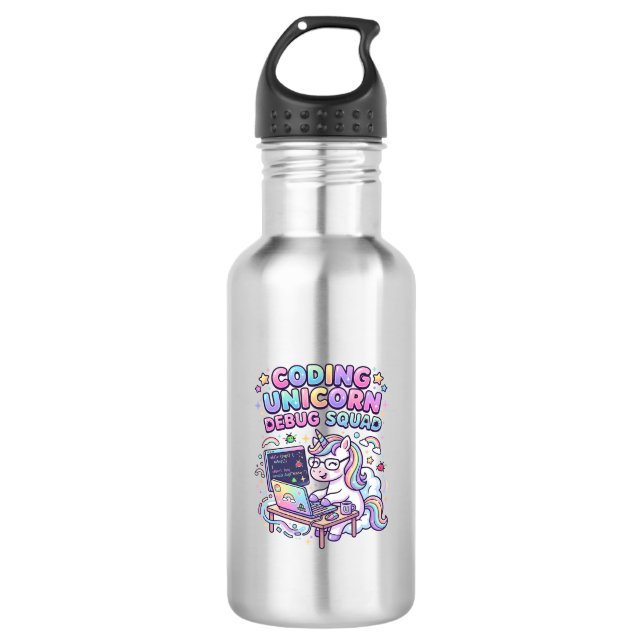 Einhorn Coding Einhorn Debug Squad Charmanter Mark Edelstahlflasche (Vorderseite)