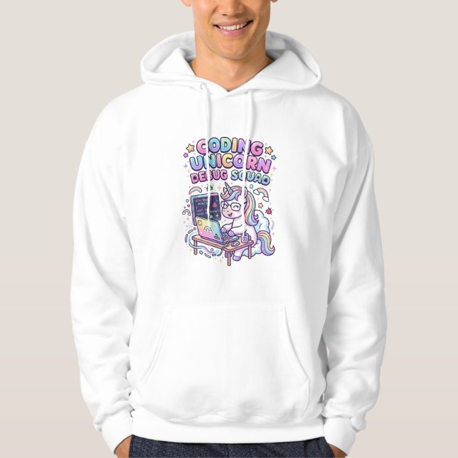 Einhorn Coding Einhorn Debug Squad Charmanter Mark Hoodie (Vorderseite)