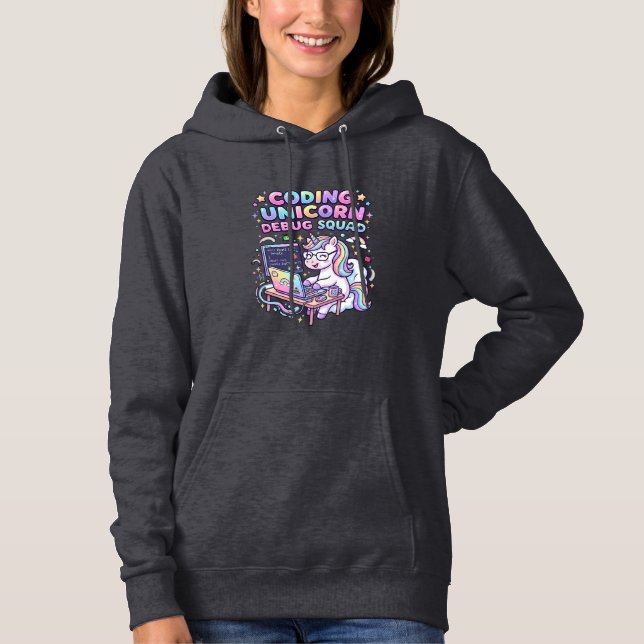 Einhorn Coding Einhorn Debug Squad Charmanter Mark Hoodie (Vorderseite)