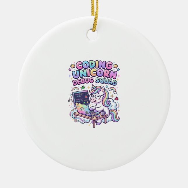 Einhorn Coding Einhorn Debug Squad Charmanter Mark Keramik Ornament (Vorne)