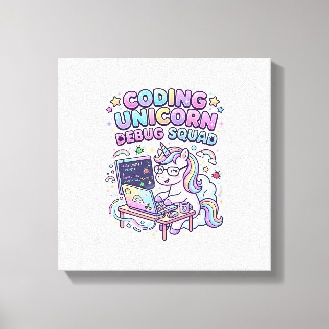 Einhorn Coding Einhorn Debug Squad Charmanter Mark Leinwanddruck (Vorderseite)
