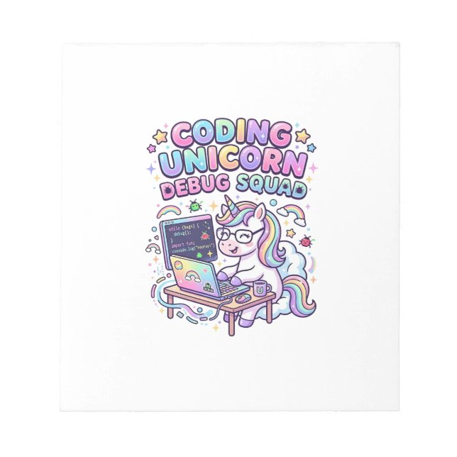Einhorn Coding Einhorn Debug Squad Charmanter Mark Notizblock (Vorderseite)