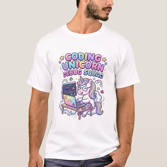 Einhorn Coding Einhorn Debug Squad Charmanter Mark T-Shirt (Vorderseite)