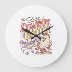 Einhorn-Cowboy-Stiefel Einhorn Whimsical Zazzle De Große Wanduhr