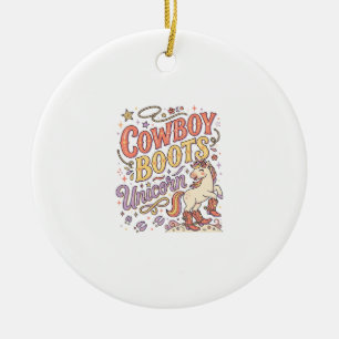 Einhorn Cowboy Stiefel Einhorn Whimsical Zazzle De Keramik Ornament