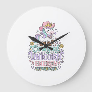 Einhorn Cowgirl Einhorn Energie Süß Pastell Produk Große Wanduhr