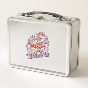 Einhorn-Cowgirl-Mond-Einhorn-Launisch-Merch-Desig Metall Brotdose