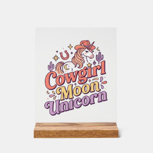 Einhorn-Cowgirl-Mond-Einhorn-Whimsical-Merch-Desig Acrylschild