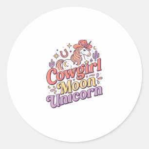 Einhorn Cowgirl Mond Einhorn Whimsical Merch Desig Runder Aufkleber
