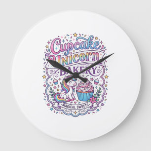 Einhorn Cupcake Einhorn Bäckerei Weißer Hintergrun Große Wanduhr