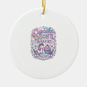 Einhorn Cupcake Einhorn Bäckerei Weißer Hintergrun Keramik Ornament
