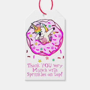 Einhorn Dab Pose in rosa glasiertem Donut mit Stre Geschenkanhänger