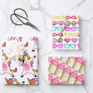 Einhorn Dab Tanz Pose, Sonnenbrille Rosa Eiscreme  Geschenkpapier Set