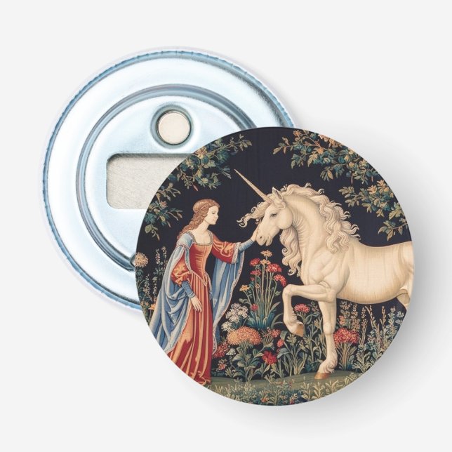 Einhorn-Dame im Garten Flaschenöffner (Vorderseite)