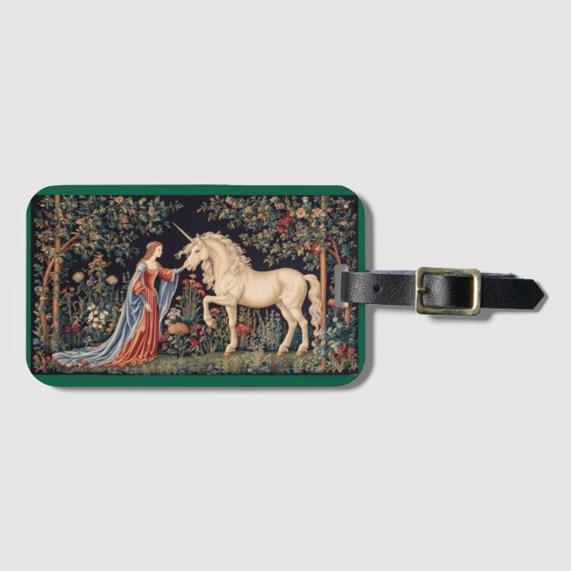 Einhorn-Dame im Garten Gepäckanhänger (Vorderseite (Horizontal))