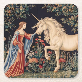 Einhorn-Dame im Garten Rechteckiger Pappuntersetzer