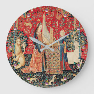 EINHORN, DAME PLAYING ORGAN rotes Blumen Große Wanduhr
