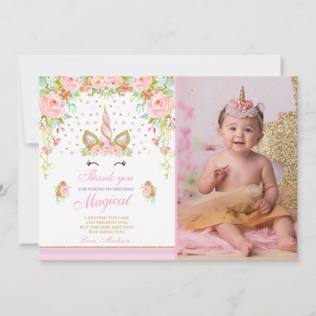 Einhorn danken Ihnen, rosa Goldmagisches Einhorn Dankeskarte (Vorderseite)