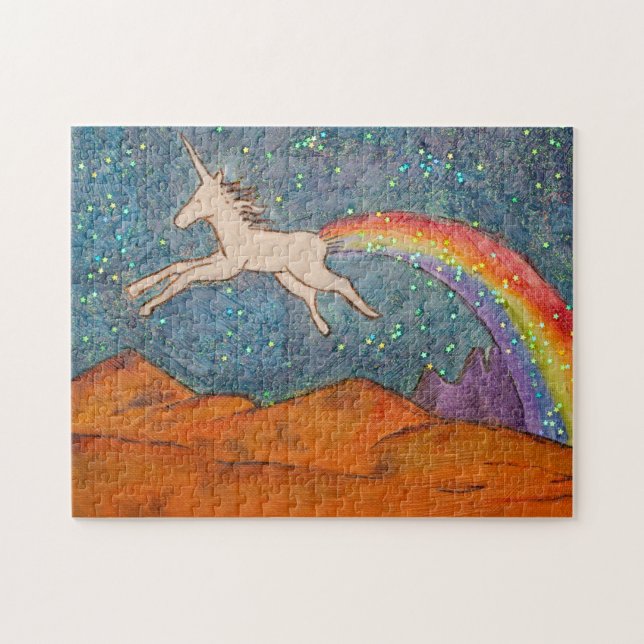 Einhorn, der einen Regenbogen in den Himmel färbt Puzzle (Horizontal)